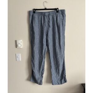 LL Bean Premium Washable Linen Pull On Pants Womens XL‎ 18 Blue